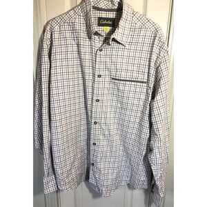 Cabelas Mens White XL Checkered Long Sleeve Button Up Shirt